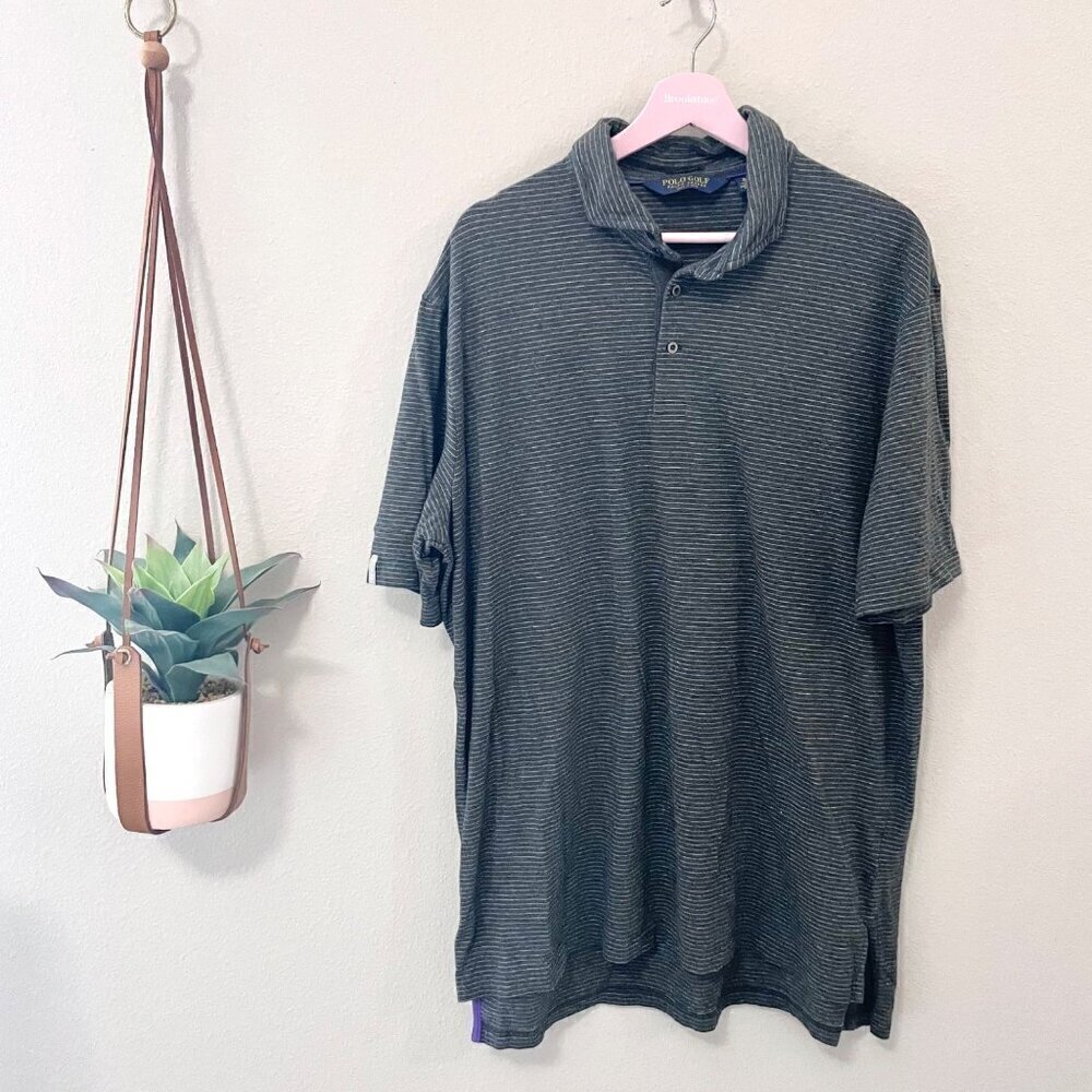 POLO Ralph Lauren Golf Stretch Lisle Grey Stripe Polo Size XL